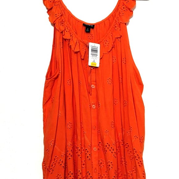 Torrid Size 3X Nasturtium Eyelet Ruffle Tie Front Tank Cami Blouse Boho Orange - Picture 1 of 8